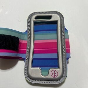 Striped Phone Armband with Silver Trim